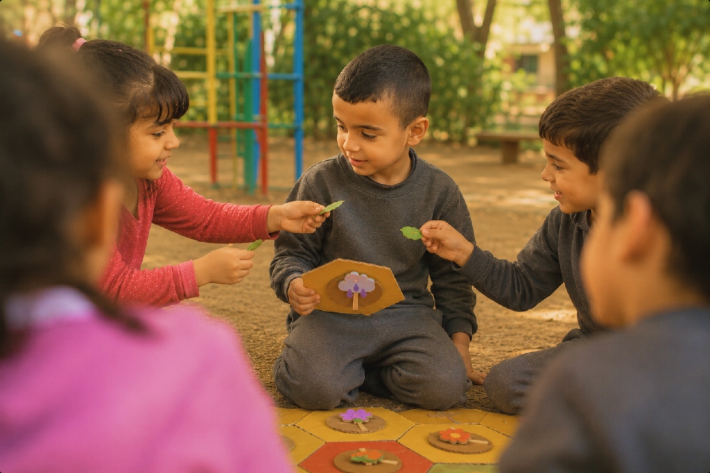 Children playing the Growing Minds game outdoors